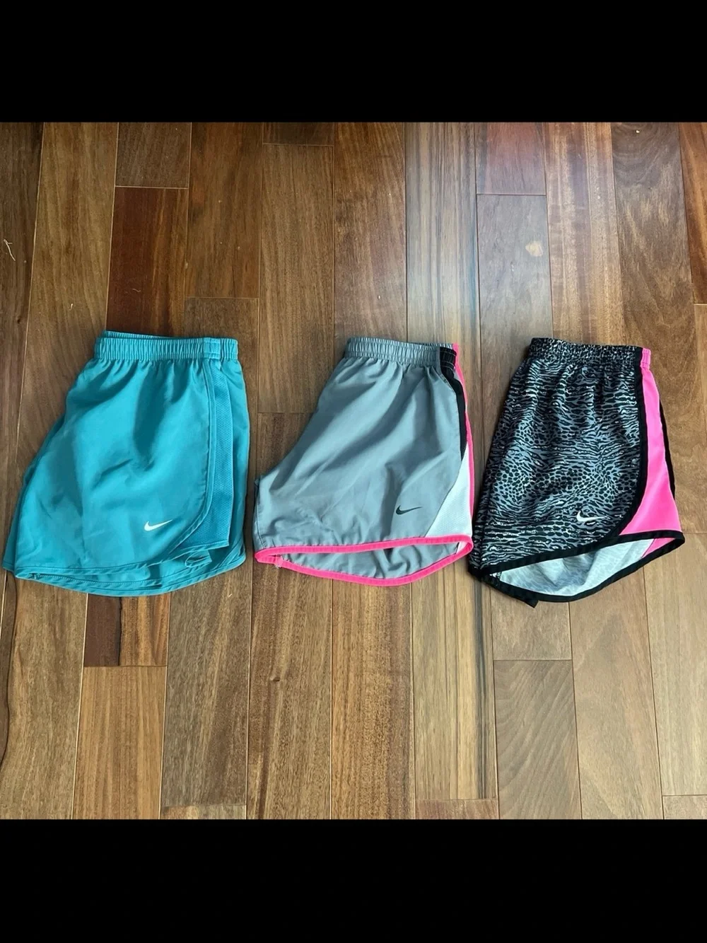 Nike Girl's Athletic Shorts Trio - Teal, Gray & Pink